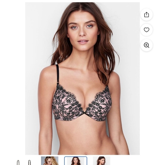 Victoria’s Secret Bling Rhinestone Lace Black & Pink Push-Up Bra - Picture 1 of 6